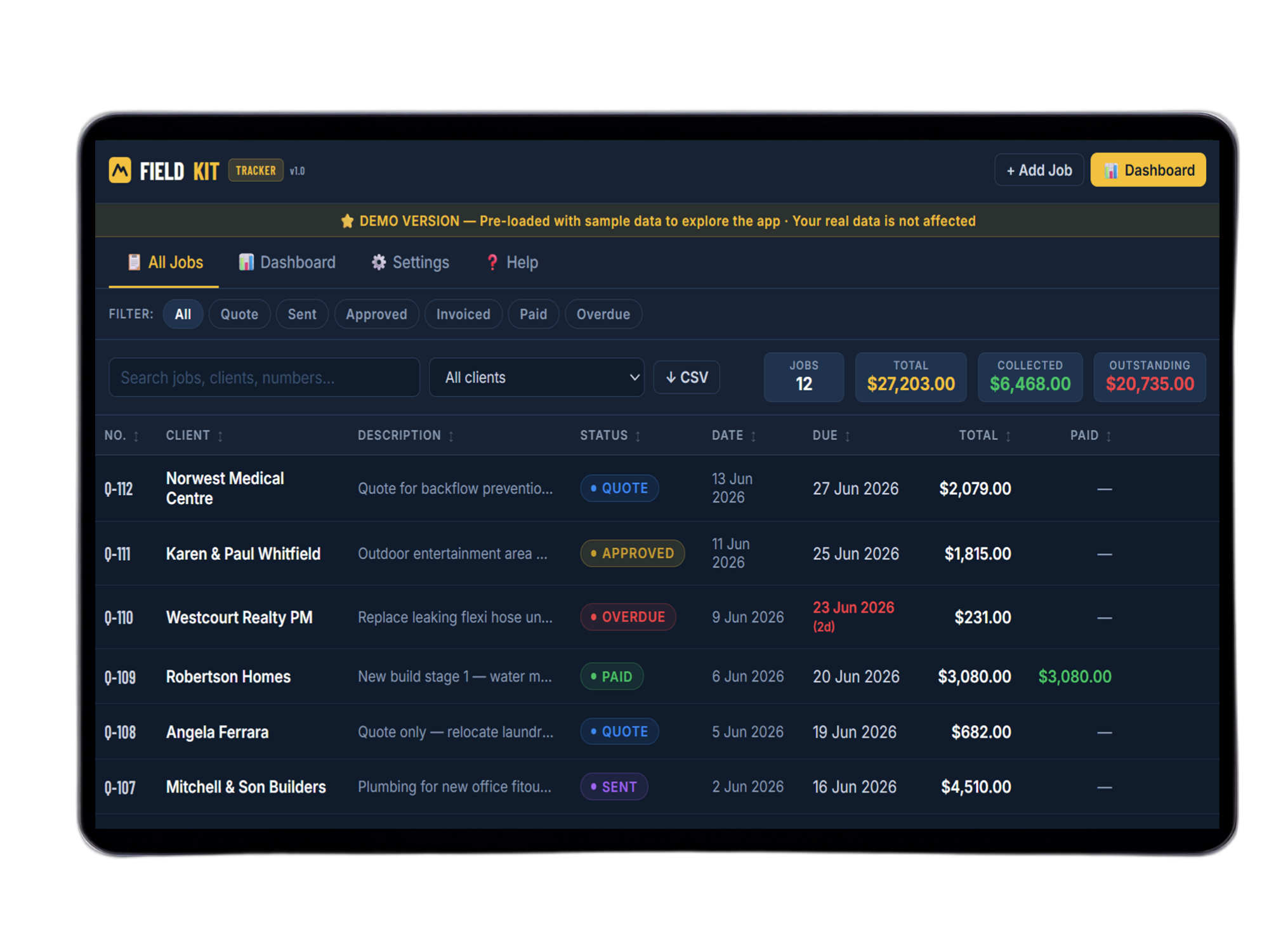 FieldKit CRM on mobile